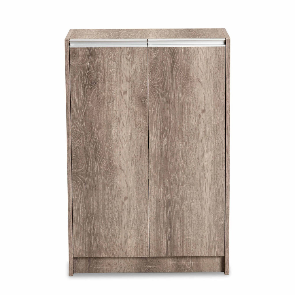 Weathered Oak Finished Wood 2-Door Shoe Cabinet I9964