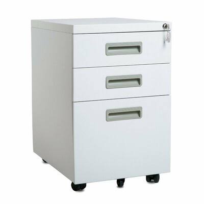 3-Drawer Mobile Vertical Filing Cabinet White X53772
