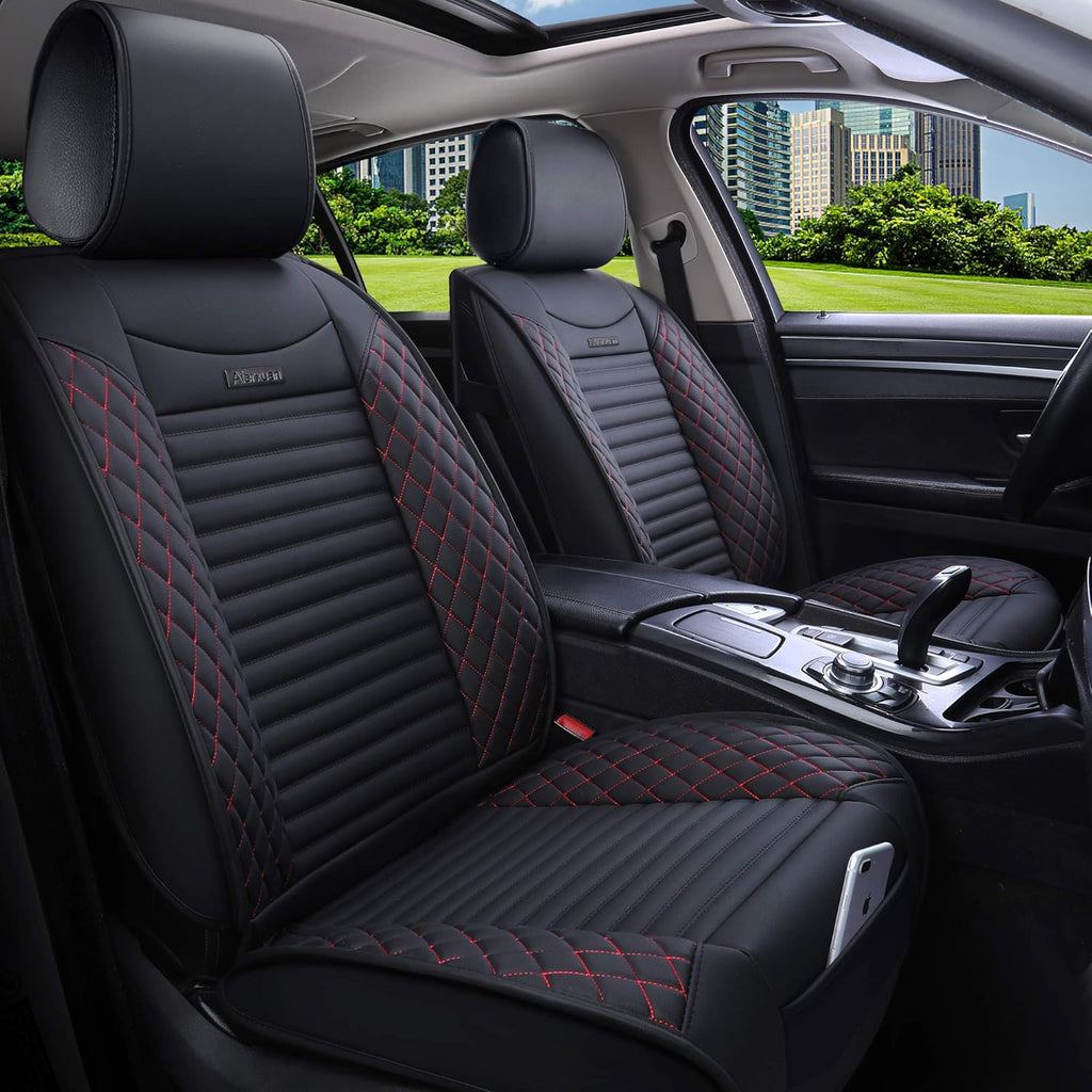 5 Car Seat Covers Full Set Waterproof Leather Universal Fit Black-Red J5213