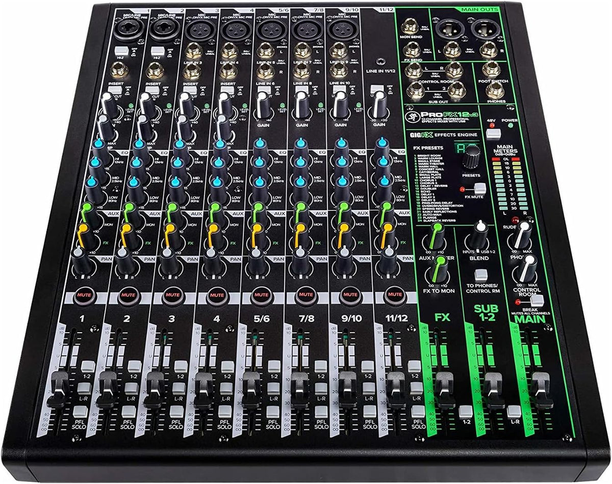 12-Channel Mixer with Headphone Amp, 4 XLR Cables, and 2 Breakout Cables Bundle Q394