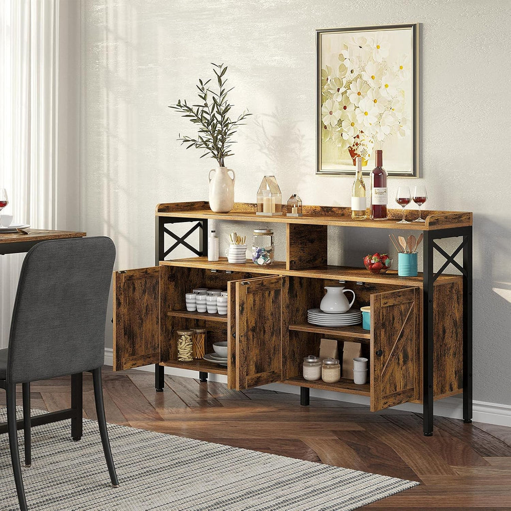Rustic Brown 55Inch Console Table with Cabinet and Open Shelf B321