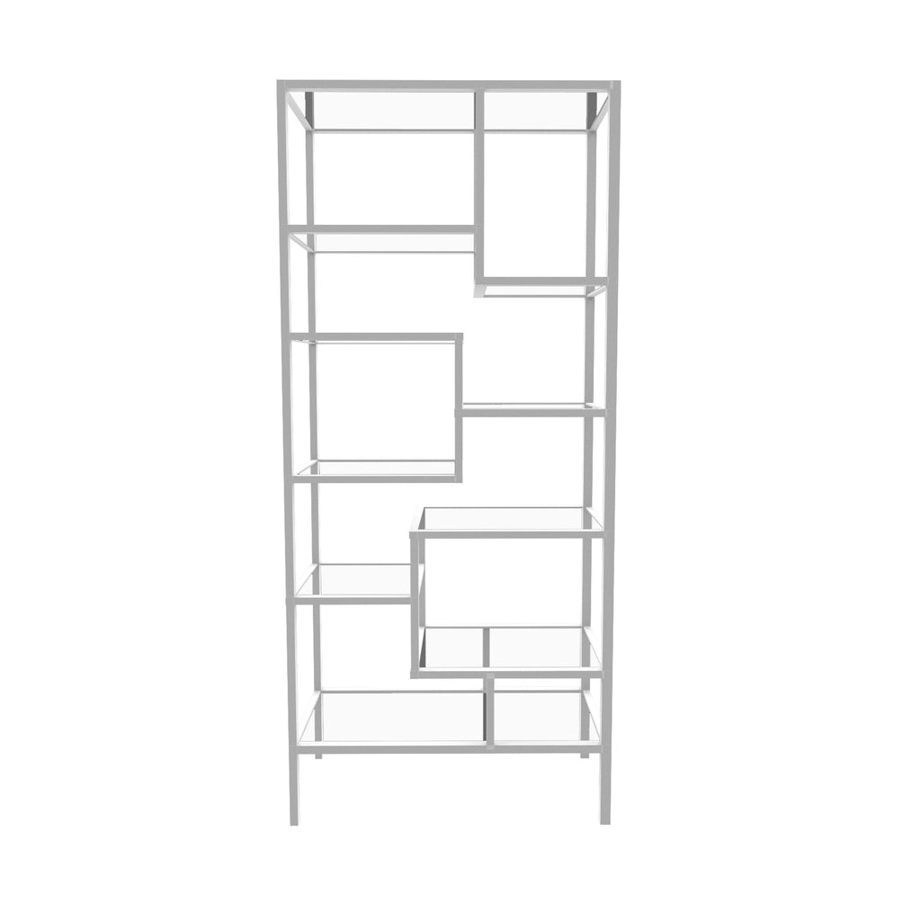 72x22H Silver Metal Bookcase with Tempered Glass Q9656