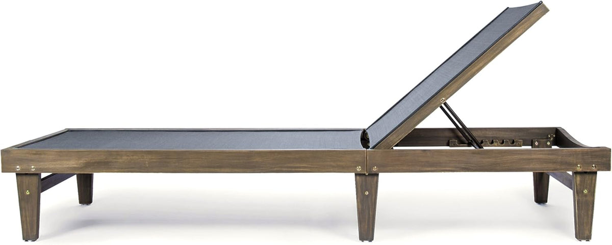 Outdoor Mesh Chaise Lounge with Acacia Wood Frame P178662