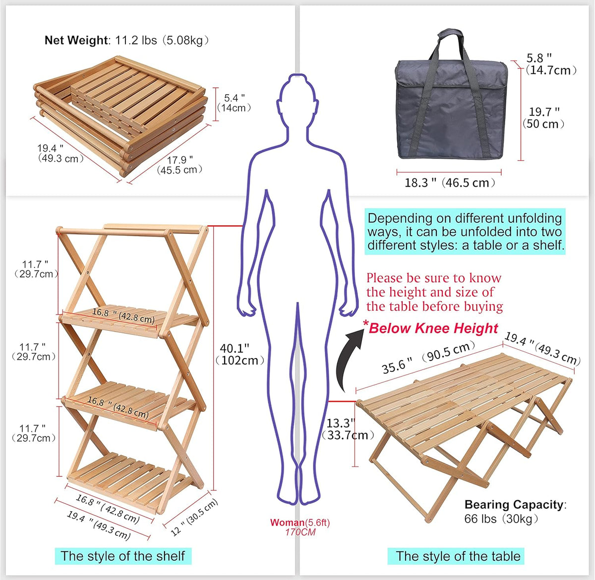 Folding Wood Camping Table Shelf G354