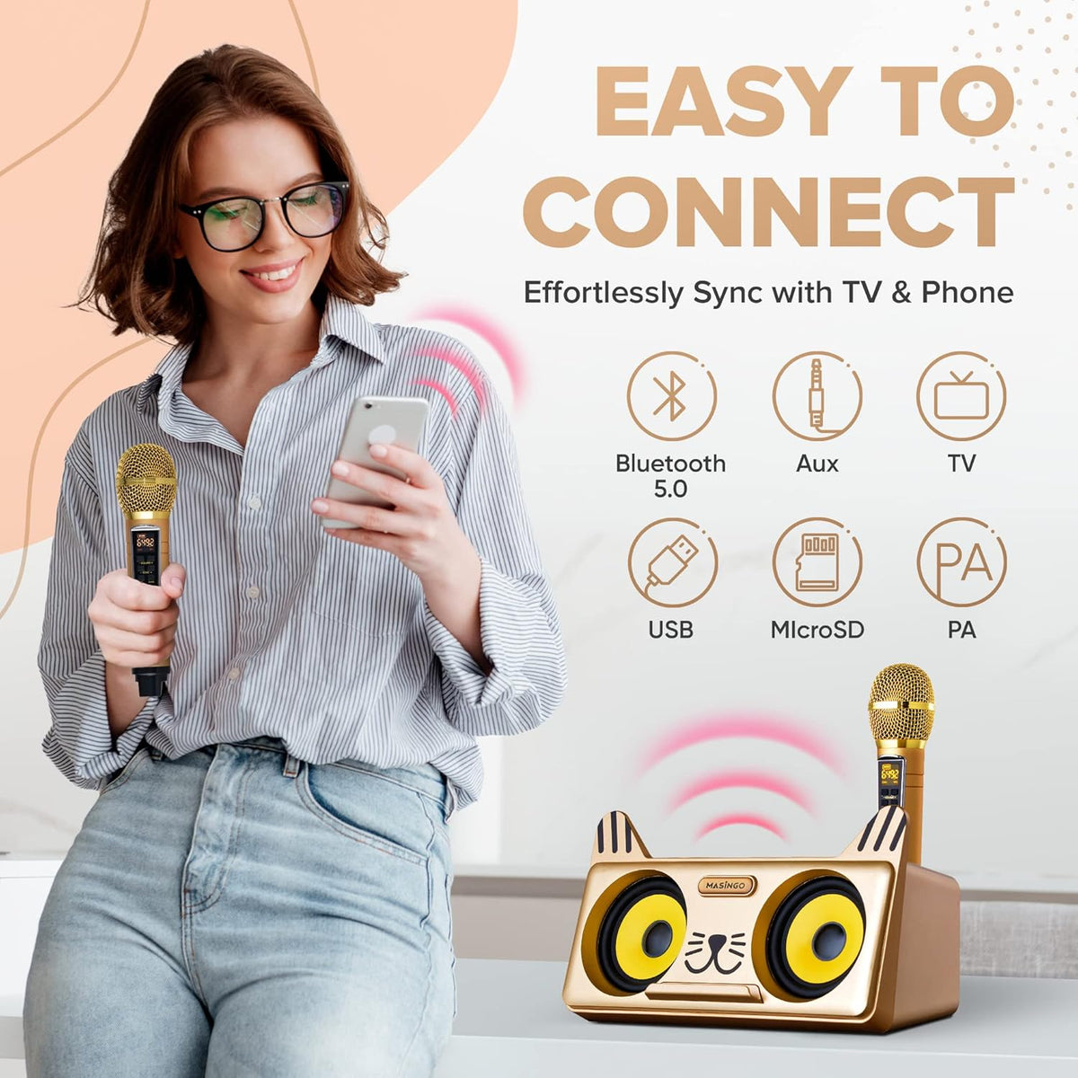 Portable Cat Karaoke Machine with 2 Wireless Microphones O619572