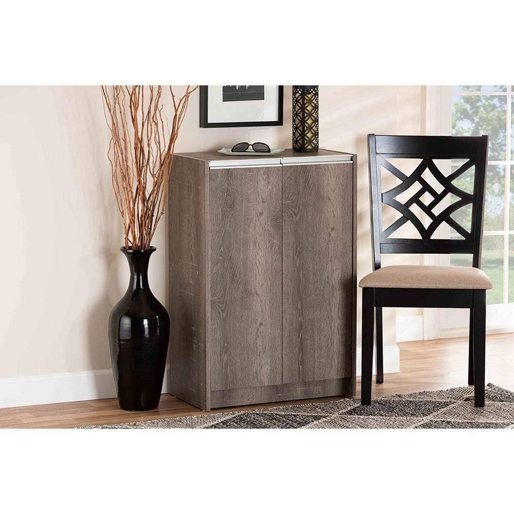 Weathered Oak Finished Wood 2-Door Shoe Cabinet I9964