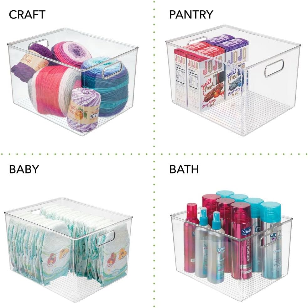 Clear 8 Pack Stackable Plastic Storage Organizer Bin Basket with Handle U1381