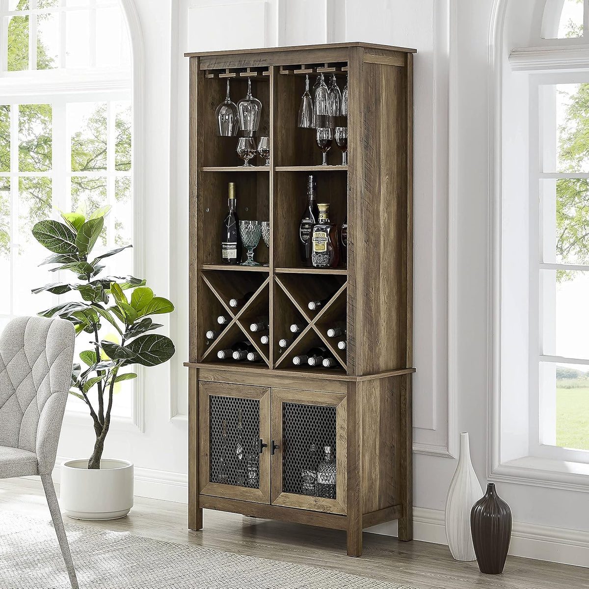 Mahogany Bar Cabinet Bookshelf with Wire Mesh Doors L4106
