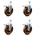 5 inch High Temp Phenolic Swivel Stem Caster Set with Total Lock Brake C919