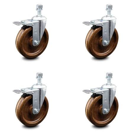 5 inch High Temp Phenolic Swivel Stem Caster Set with Total Lock Brake C919