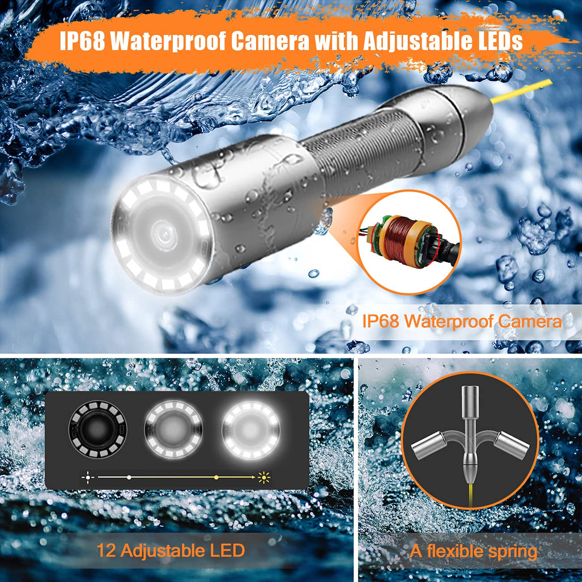 100ft IP68 Waterproof Sewer Inspection Camera with 512Hz Sonde and 7 LCD Monitor K670
