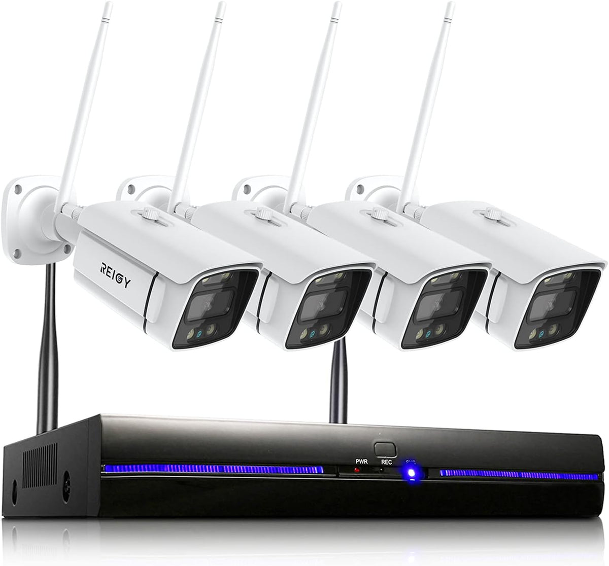 Wireless Security Camera System with Floodlight, 2K Outdoor WiFi Surveillance Set 8CH NVR + 4X 1296P IP Cam, Color Night Vision Q641