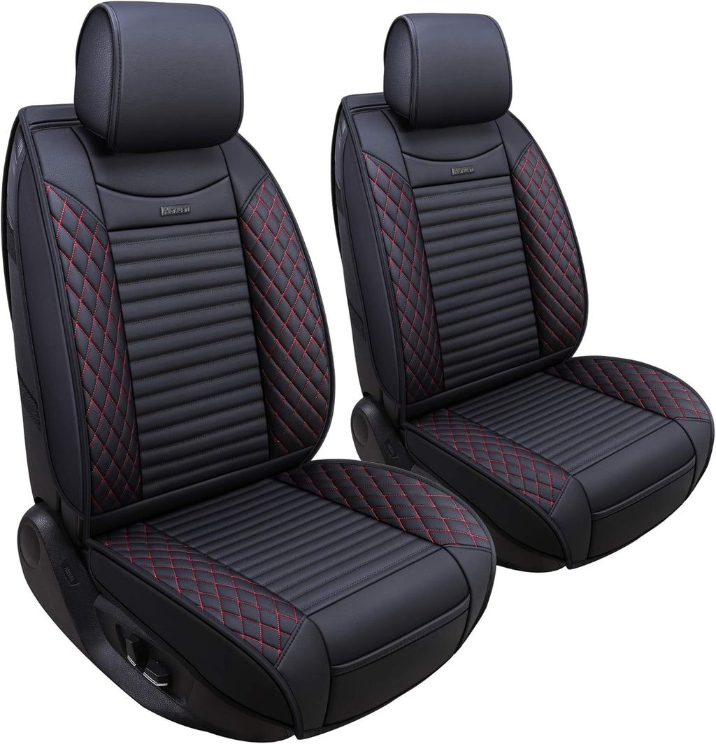 5 Car Seat Covers Full Set Waterproof Leather Universal Fit Black-Red J5213