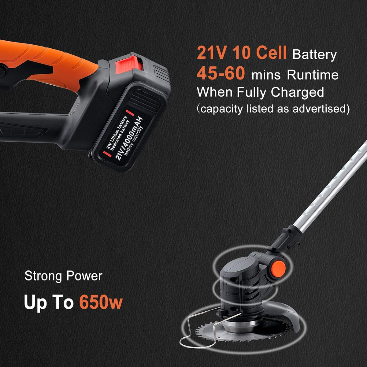 Cordless Metal Weed Eater Brush Cutter 3 Cutting Capacity 2 Batteries S9712