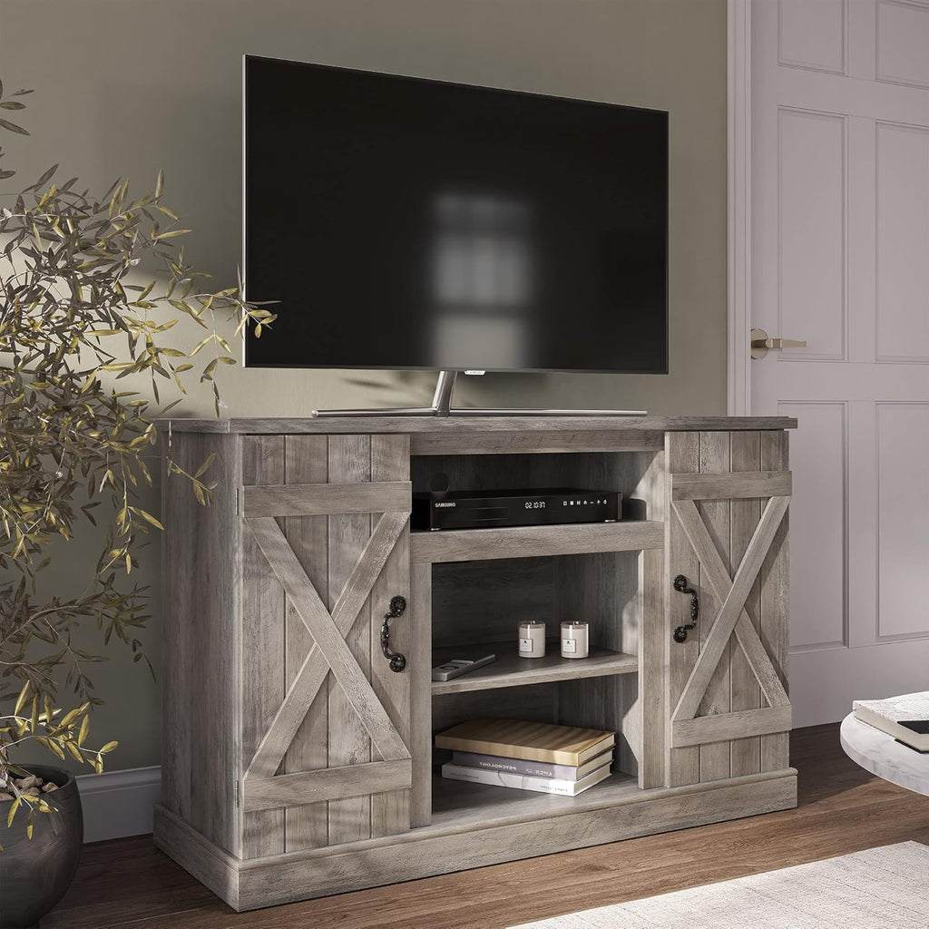 Industrial Electric Fireplace TV Stand with Open Storage Shelves L74166