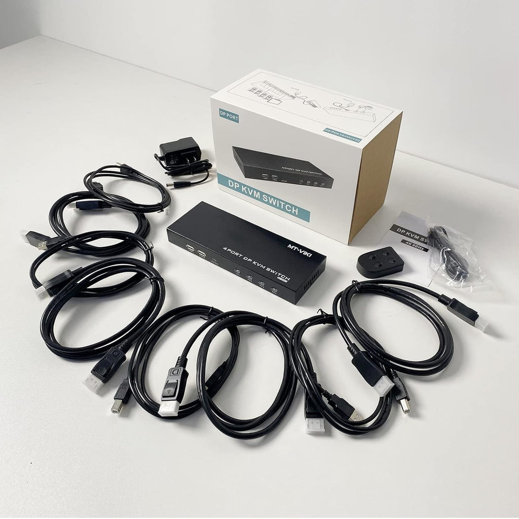 DisplayPort 4 Port KVM Switch 4x1 with 4 DP Cables 4 USB Cables 4K@60Hz Z3018
