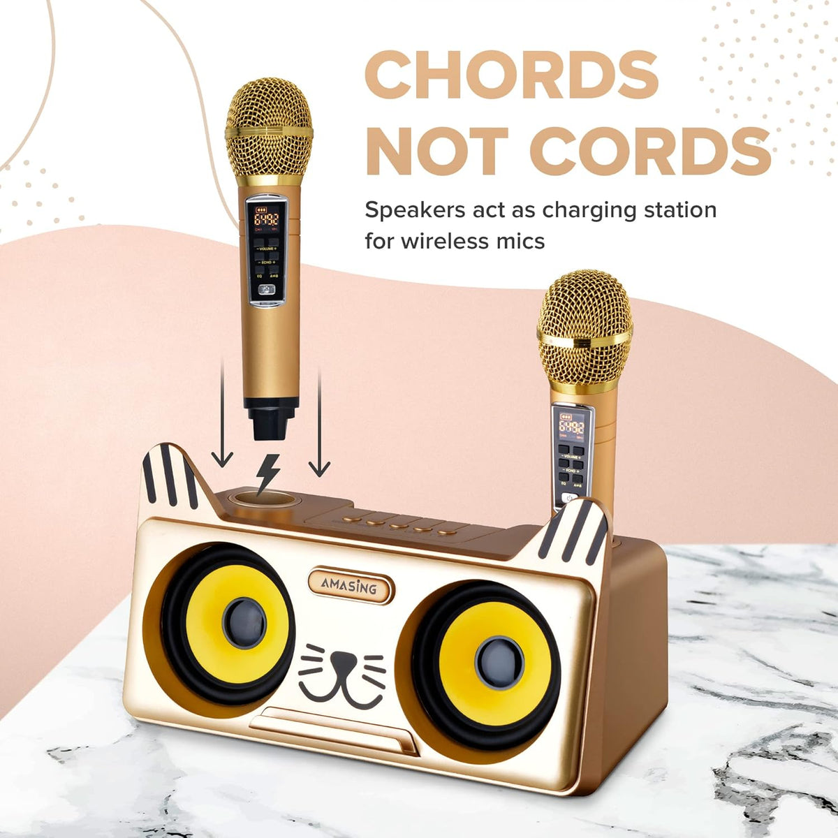 Portable Cat Karaoke Machine with 2 Wireless Microphones O619572