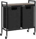 Black Double Laundry Hamper with Removable Bag and Shelf Y658