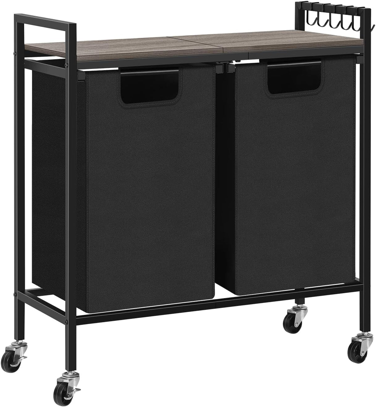 Black Double Laundry Hamper with Removable Bag and Shelf Y658
