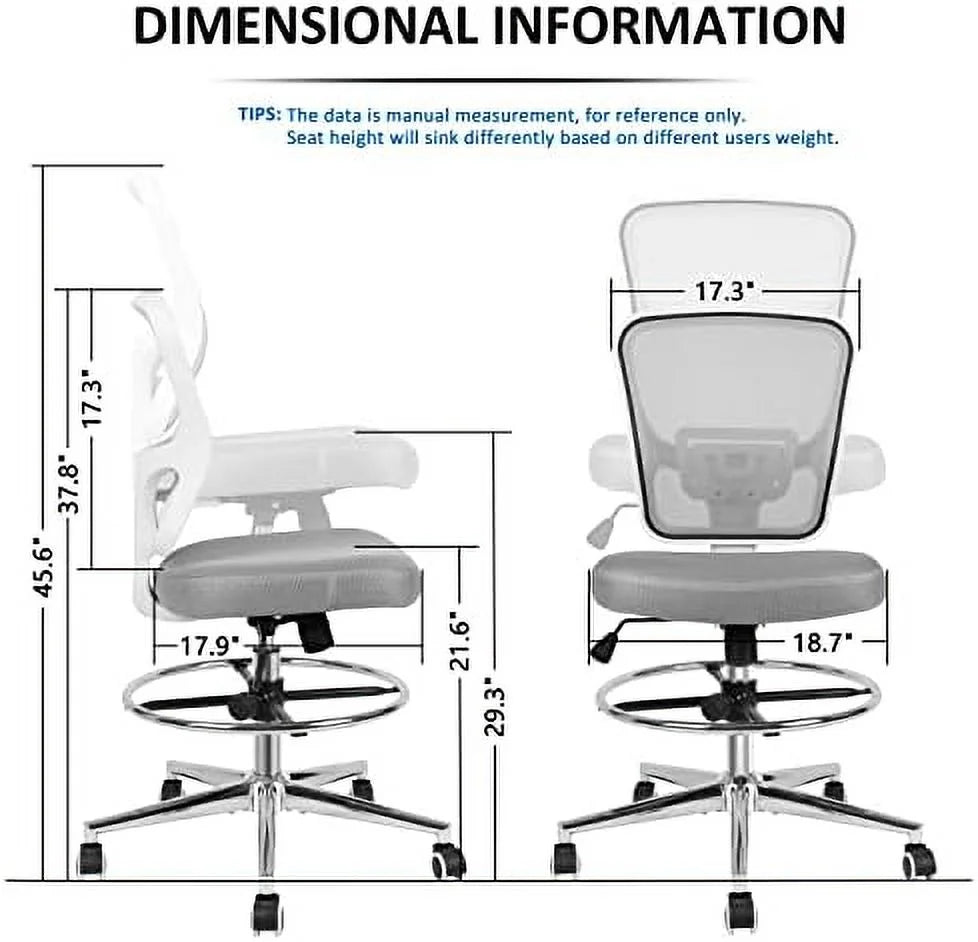 Grey Drafting Chair with Lumbar Support and Foot Ring O729532