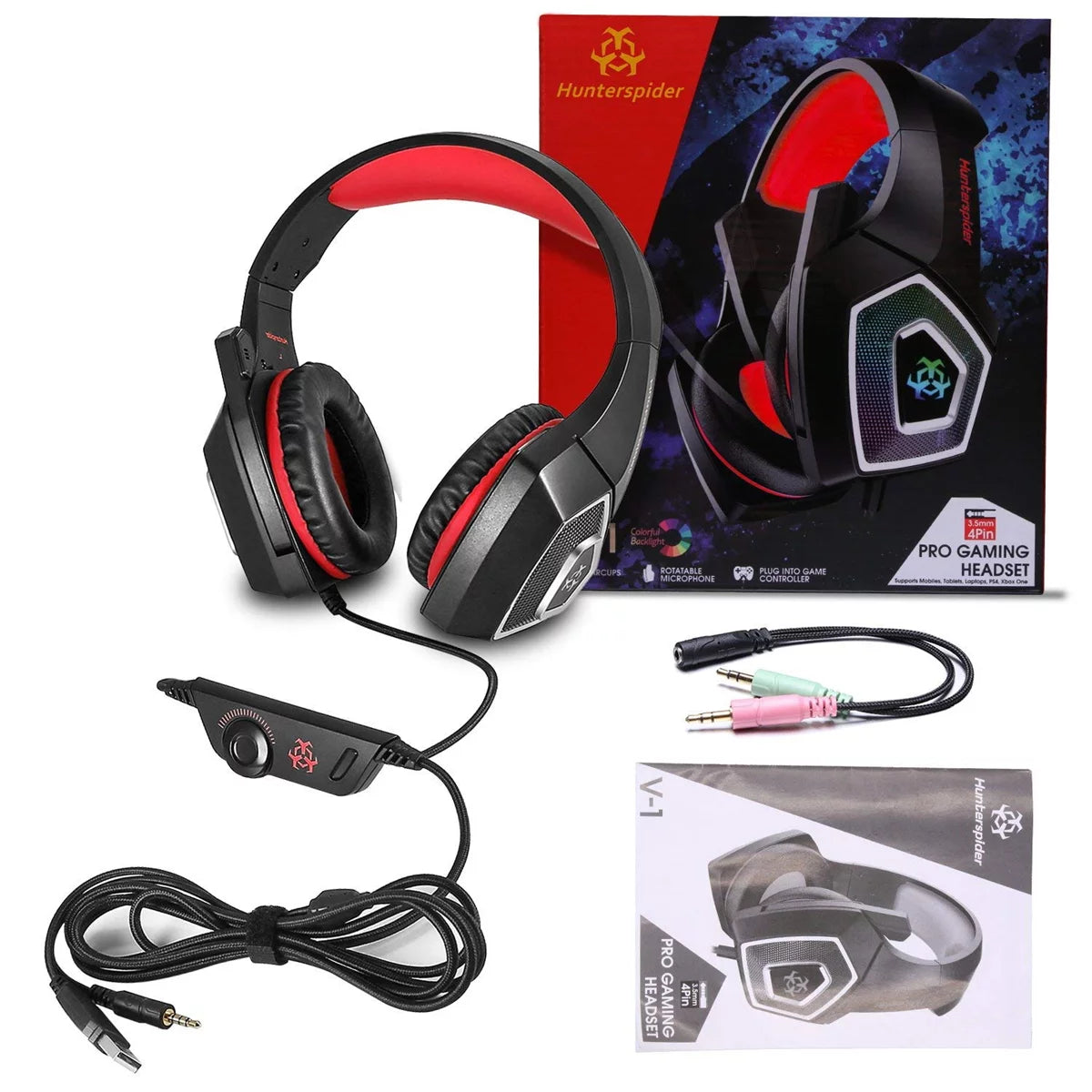 Gaming Headset with Mic, Over Ear 3.5mm Noise Canceling LED Light H894