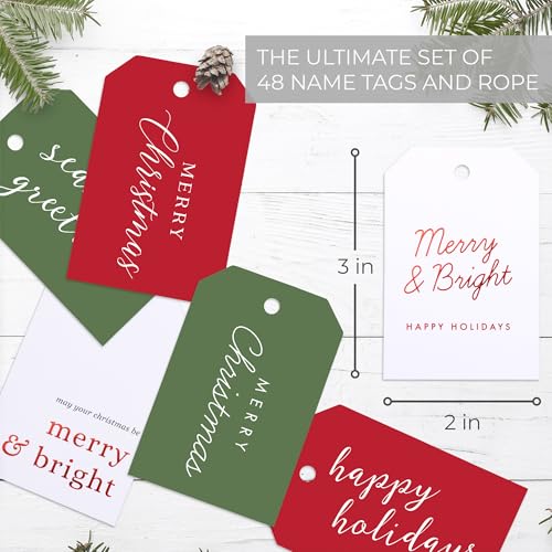 Christmas Gift Tags 48 Paper Labels with Rope C4459
