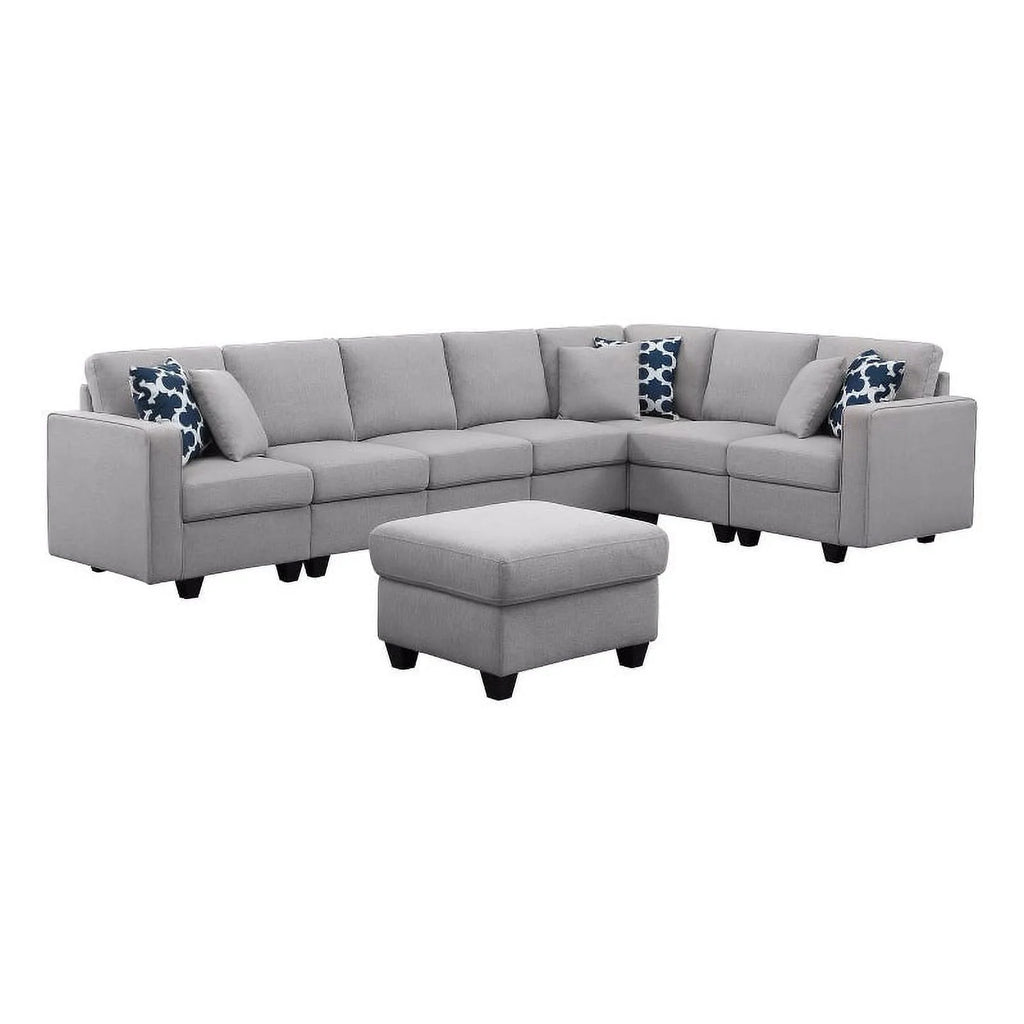Light Gray Reversible Fabric Sectional Sofa with Ottoman Y115