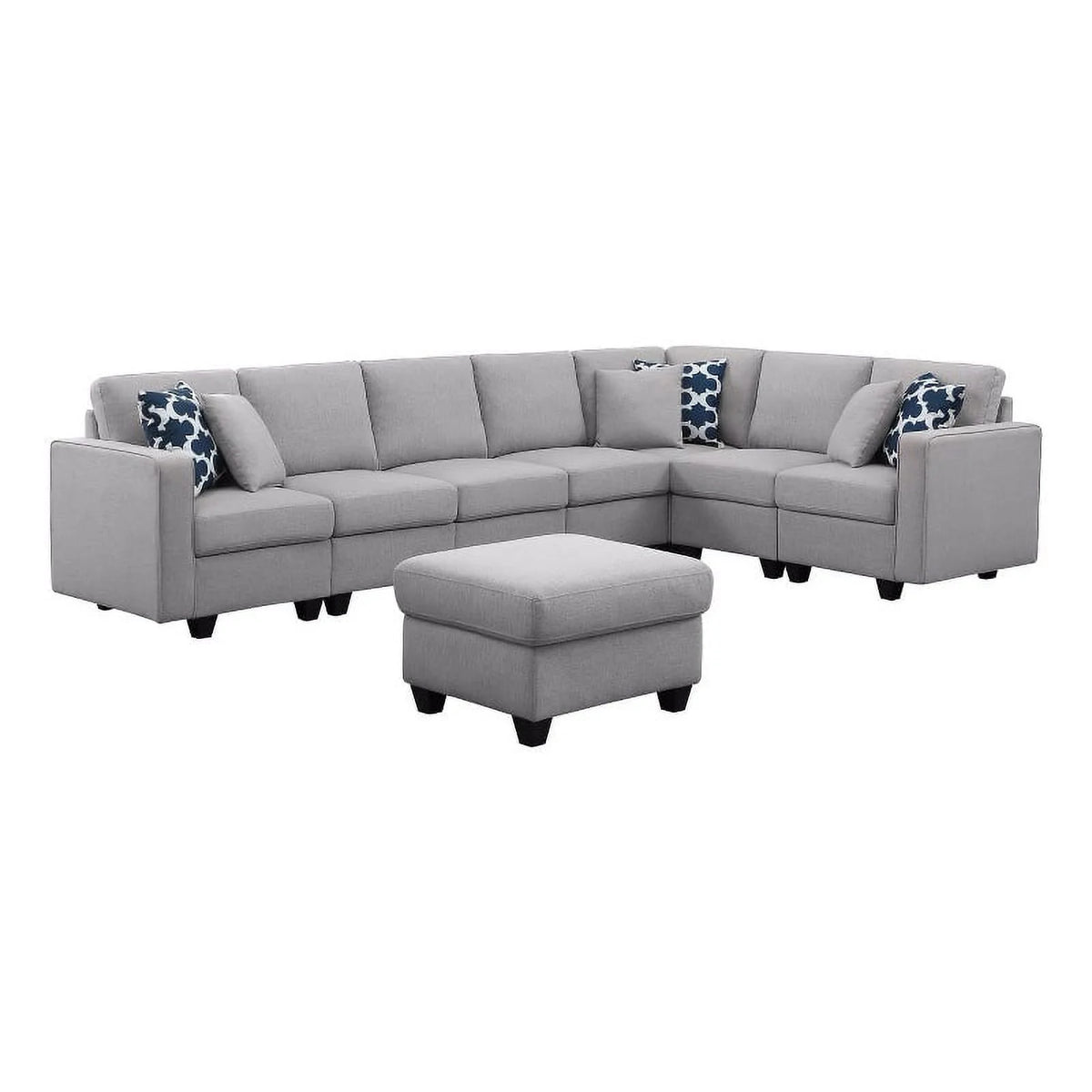 Light Gray Reversible Fabric Sectional Sofa with Ottoman Y115