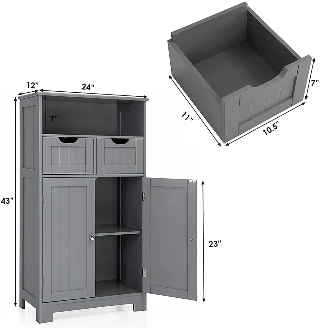 Grey Bathroom Floor Storage Cabinet with Open Shelf Z69129