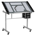 Adjustable Drafting Table with Tempered Glass and Shelves J992167