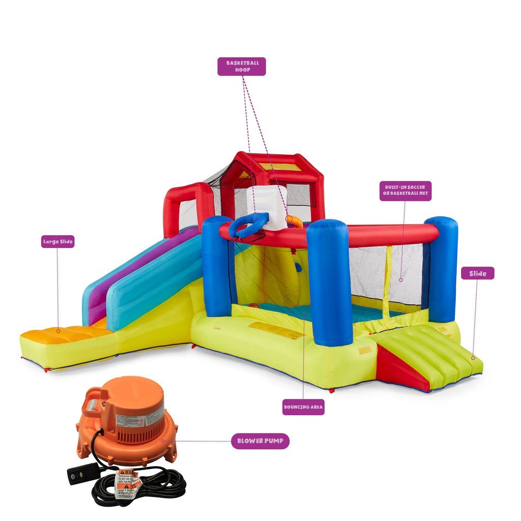 Outdoor Bounce House with Slide, Climbing Wall & 2 Sports Activities I895