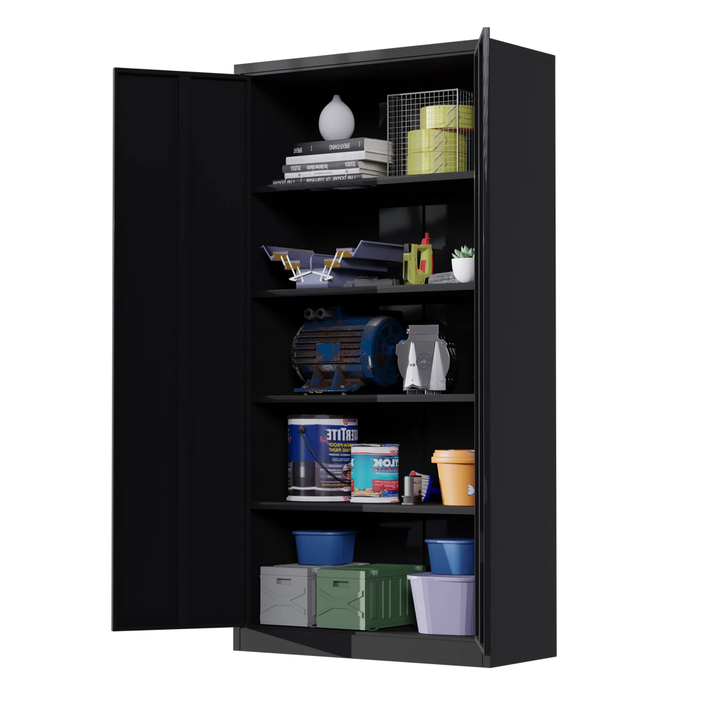 Black 72"H Lockable Steel Storage Cabinet with 4 Adjustable Shelves D810