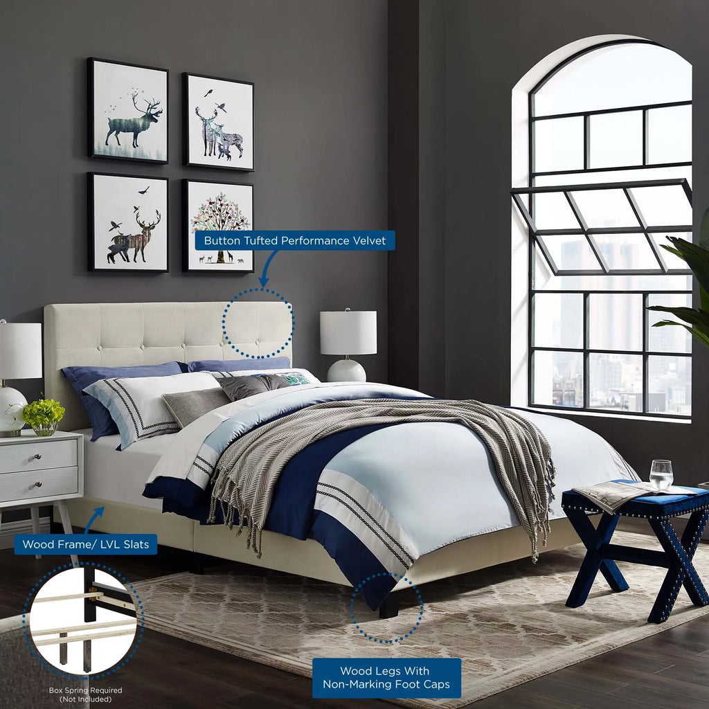 King Performance Velvet Bed in Ivory P322
