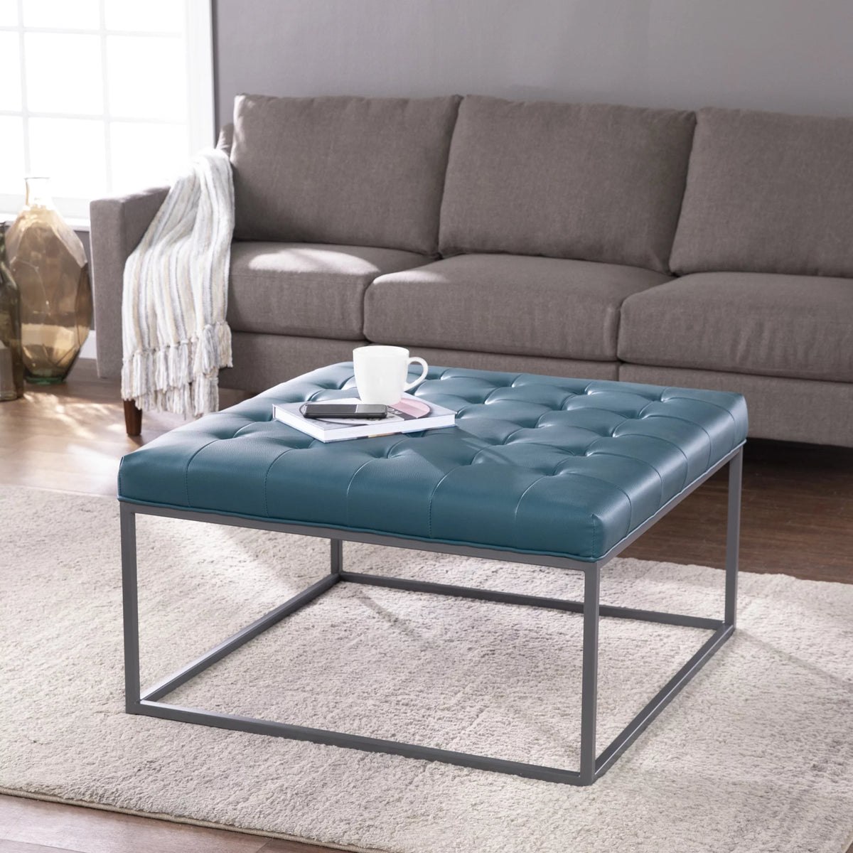 Blue Upholstered Cocktail Ottoman U4973
