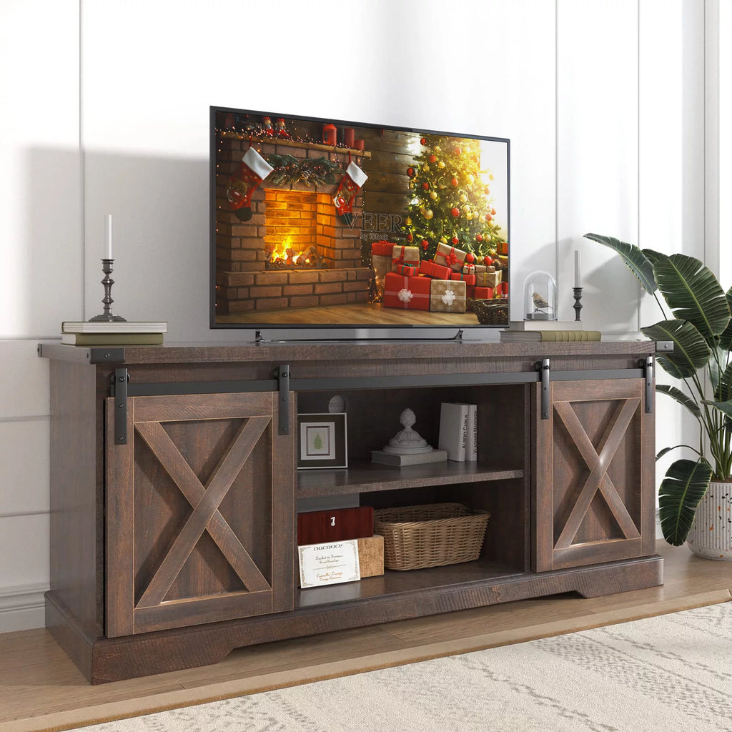 Farmhouse Barn Door TV Stand with Electric Fireplace L888