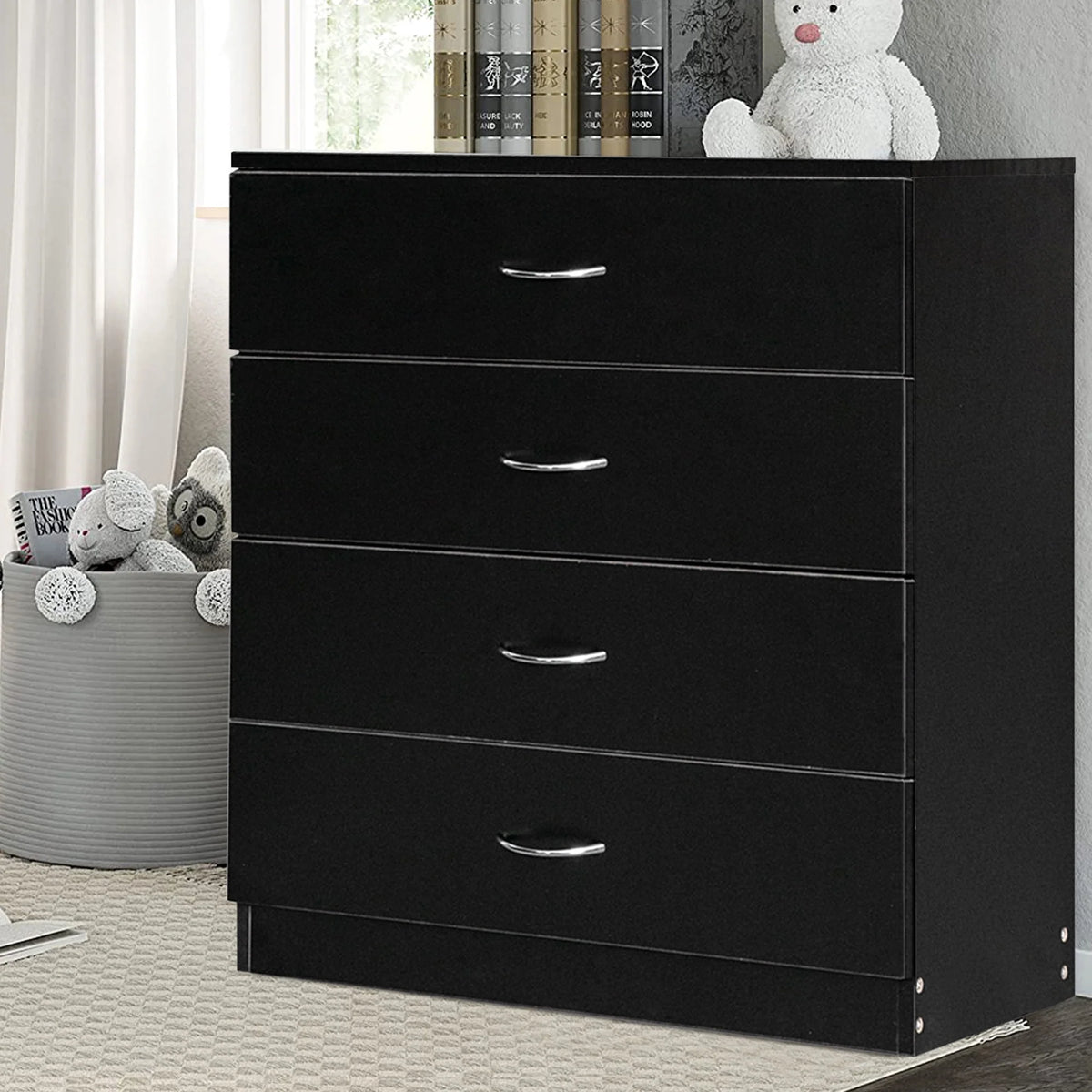 Black 4 Drawer Wood Dresser P712