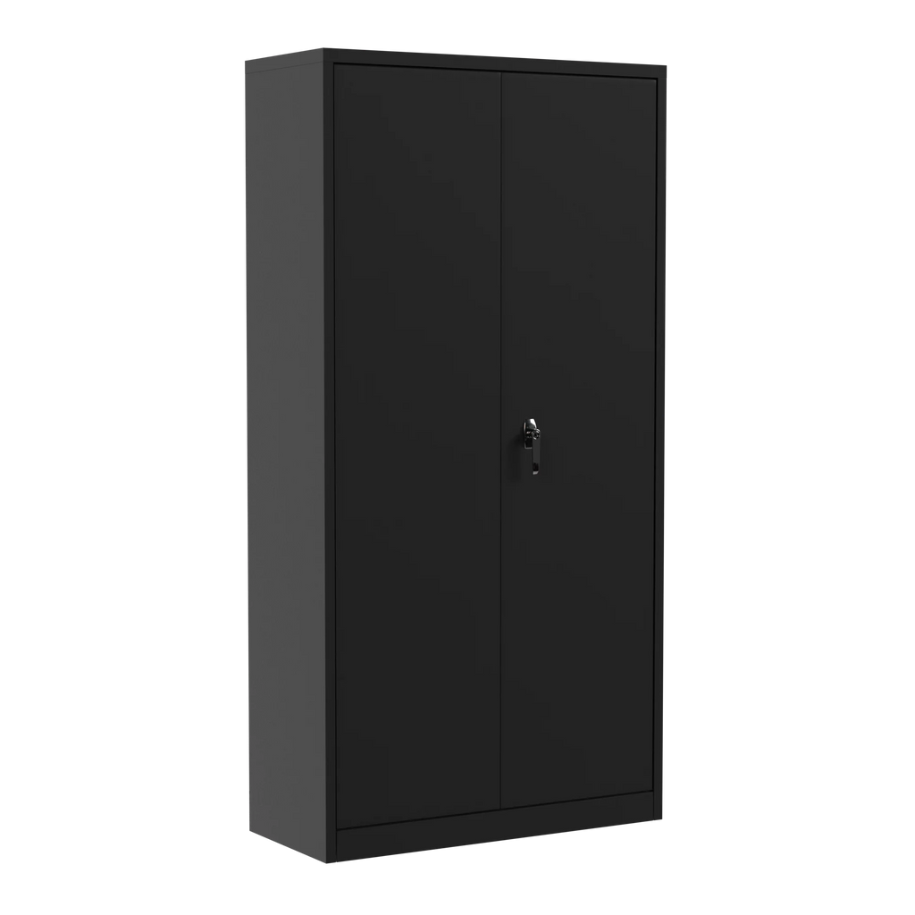 Black 72"H Lockable Steel Storage Cabinet with 4 Adjustable Shelves D810
