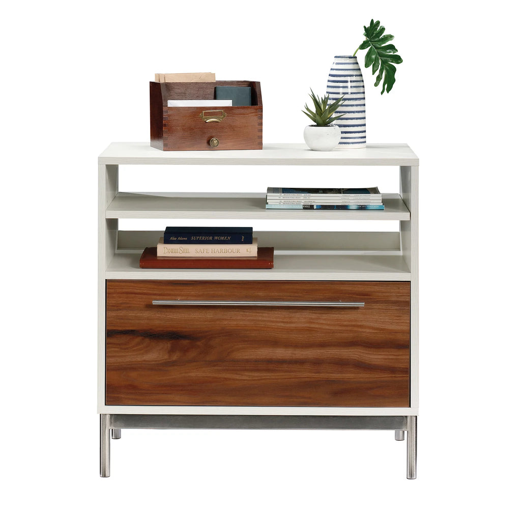 Pearl Oak Finish Lateral File Cabinet with Open Storage F2955