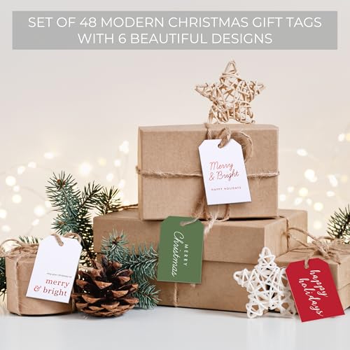 Christmas Gift Tags 48 Paper Labels with Rope C4459