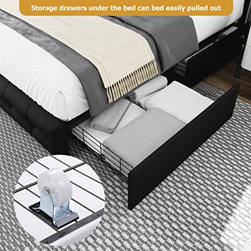 Black Queen Upholstered Platform Bed Frame with 4 Storage Drawers Z80694