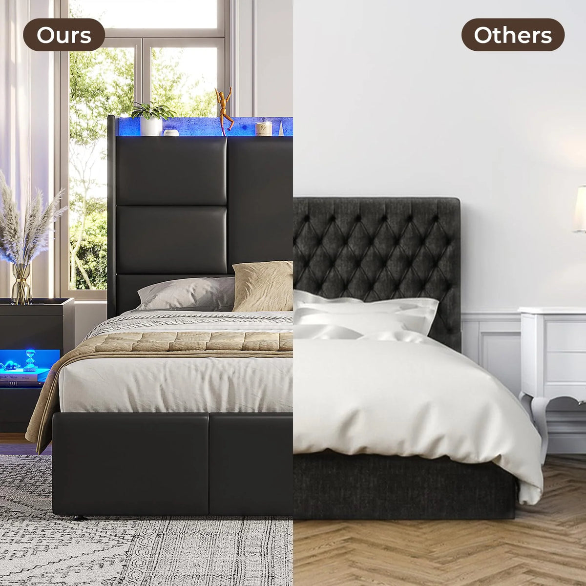 Queen Platform Bed Frame with High Headboard and Charging Station L67645
