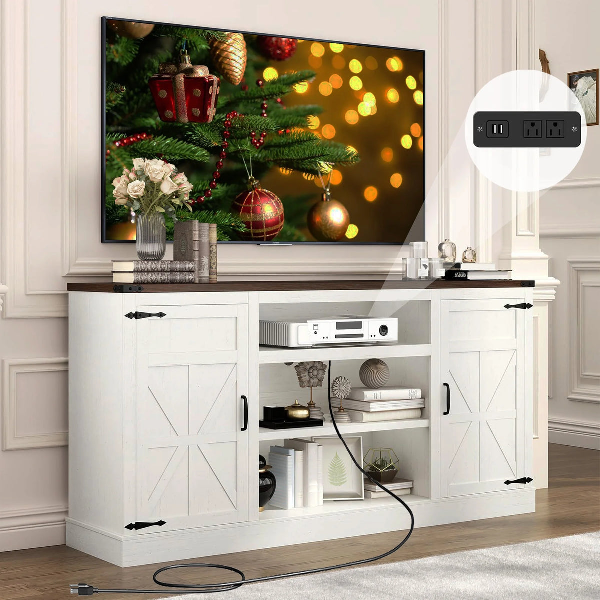 Farmhouse Barn Door TV Stand with Electric Fireplace L888