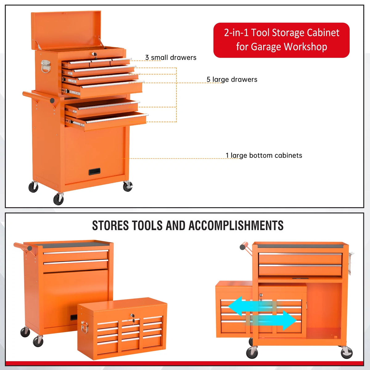 8 Drawer Rolling Tool Chest with Wheels K47101