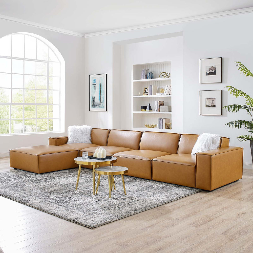 5-Piece Vegan Leather Sectional Sofa in Tan Q7963