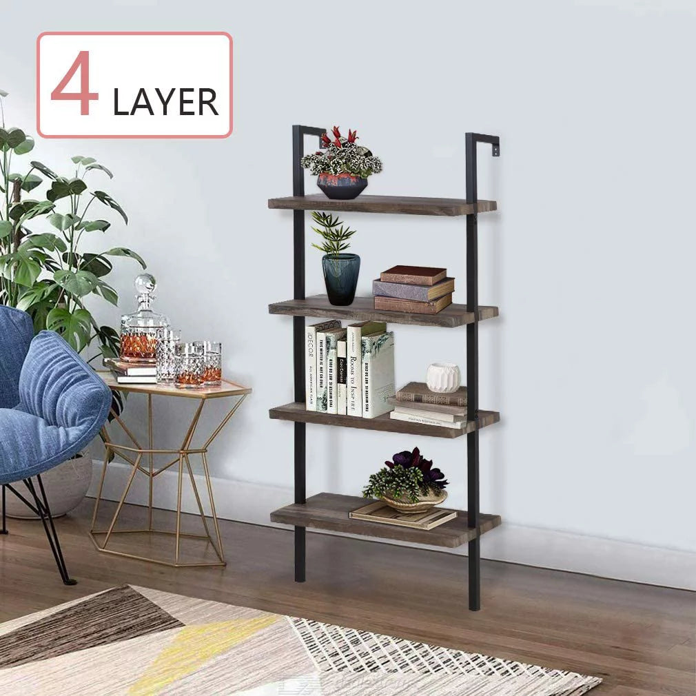 4 Shelf Wall Mount Bookshelf with Metal Frame L5669