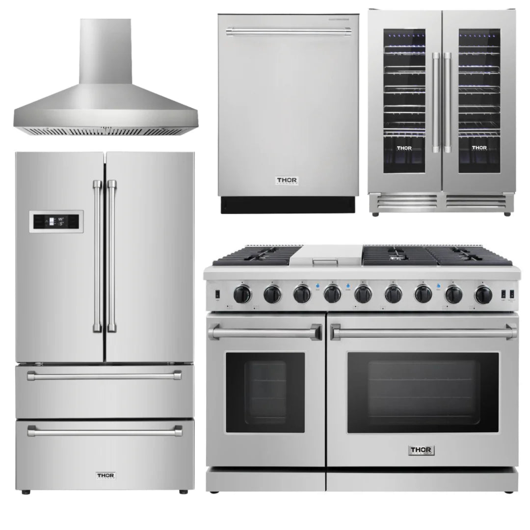 48 In. Gas Range, Range Hood, Refrigerator, Dishwasher, Wine Cooler J88388