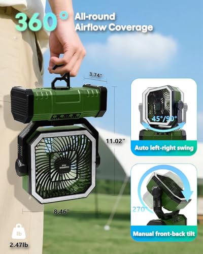 20000mAh Portable Camping Fan with Bluetooth Speaker O4490