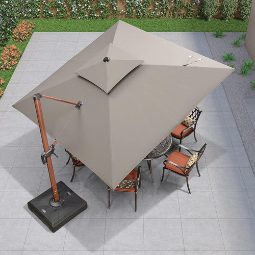 10 Feet Double Top Wood Pattern Square Patio Umbrella Z878