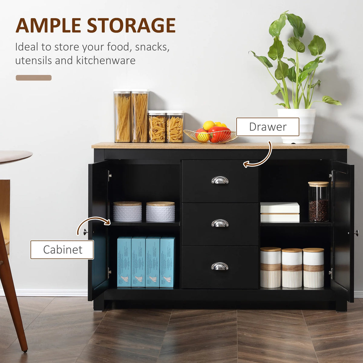 Black Kitchen Sideboard with 3 Drawers Z517696