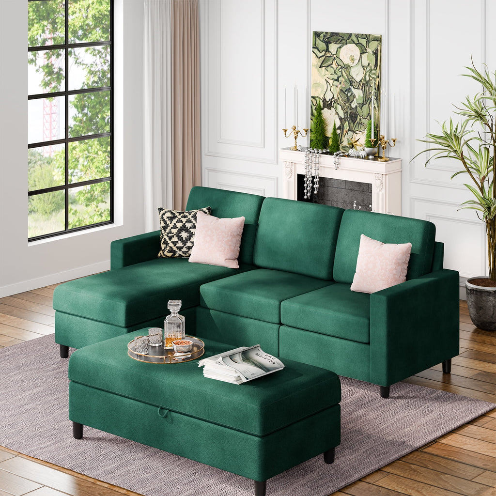 L Shaped 4 Seat Sectional Sofa with Storage Ottoman V2056